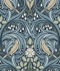 Seabrook Designs Bird Scroll Navy & Beige Wallpaper