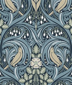 Seabrook Designs Bird Scroll Navy & Beige Wallpaper