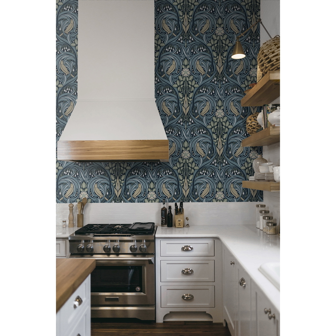 Seabrook Designs Bird Scroll Navy &amp; Beige Wallpaper image 3 of 3