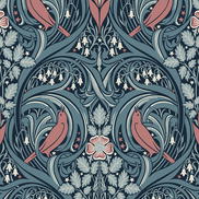 Seabrook Designs Bird Scroll Aegean Teal & Coral Wallpaper