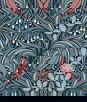 Seabrook Designs Bird Scroll Aegean Teal & Coral Wallpaper