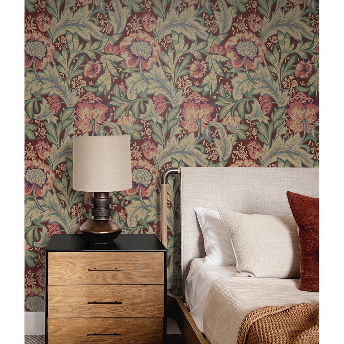Seabrook Designs Acanthus Garden Deep Mauve &amp; Aegean Blue Wallpaper image 3 of 4