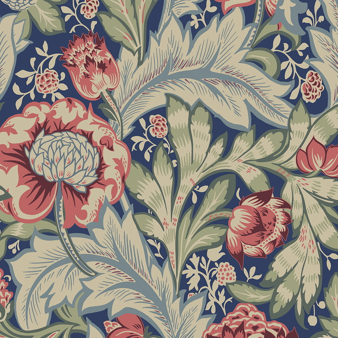 Seabrook Designs Acanthus Garden Marine Blue &amp; Watermelon Wallpaper image 1 of 4