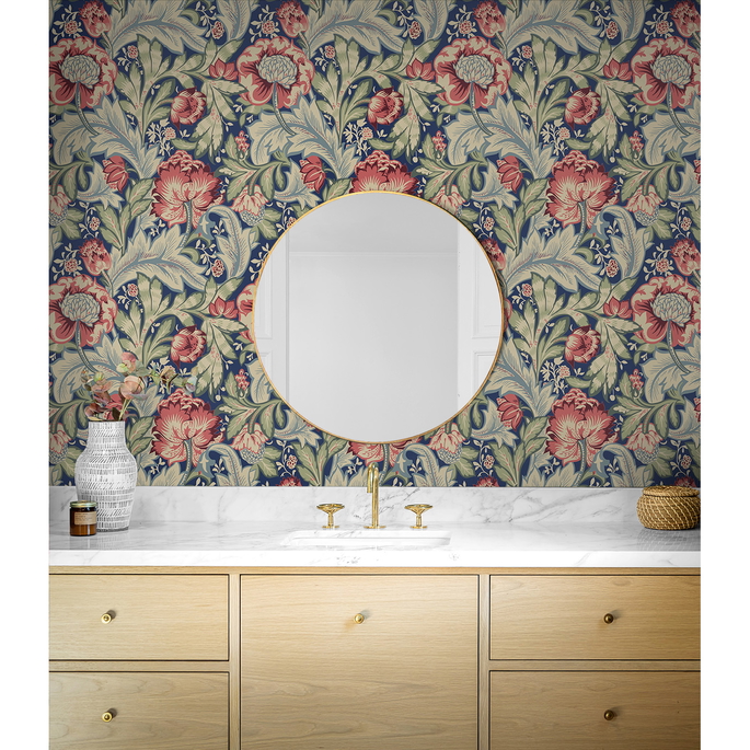 Seabrook Designs Acanthus Garden Marine Blue &amp; Watermelon Wallpaper image 2 of 4