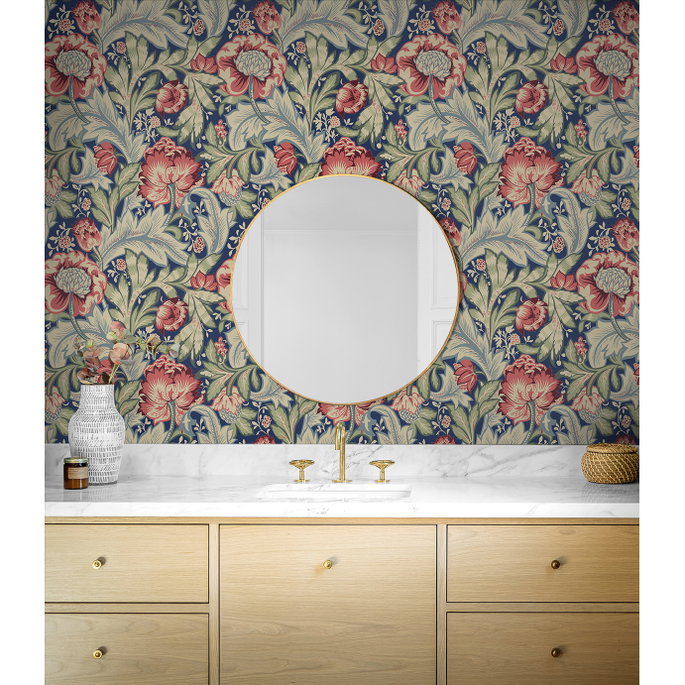 Seabrook Designs Acanthus Garden Marine Blue &amp; Watermelon Wallpaper image 2 of 4