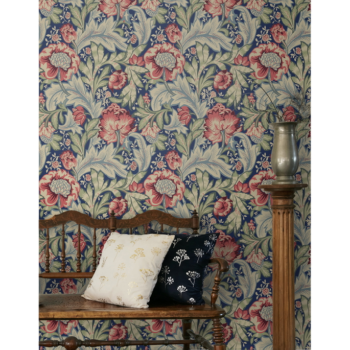 Seabrook Designs Acanthus Garden Marine Blue &amp; Watermelon Wallpaper image 3 of 4