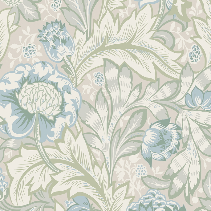 Seabrook Designs Acanthus Garden Powder Blue &amp; Green Mist Wallpaper image 1 of 3