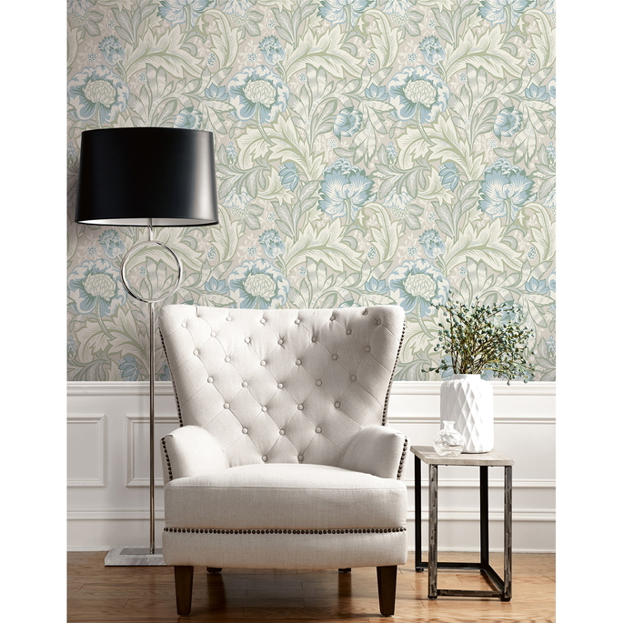 Seabrook Designs Acanthus Garden Powder Blue &amp; Green Mist Wallpaper image 3 of 3