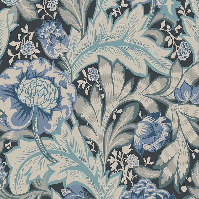 Seabrook Designs Acanthus Garden Bluestone &amp; Golden Wallpaper image 1 of 3