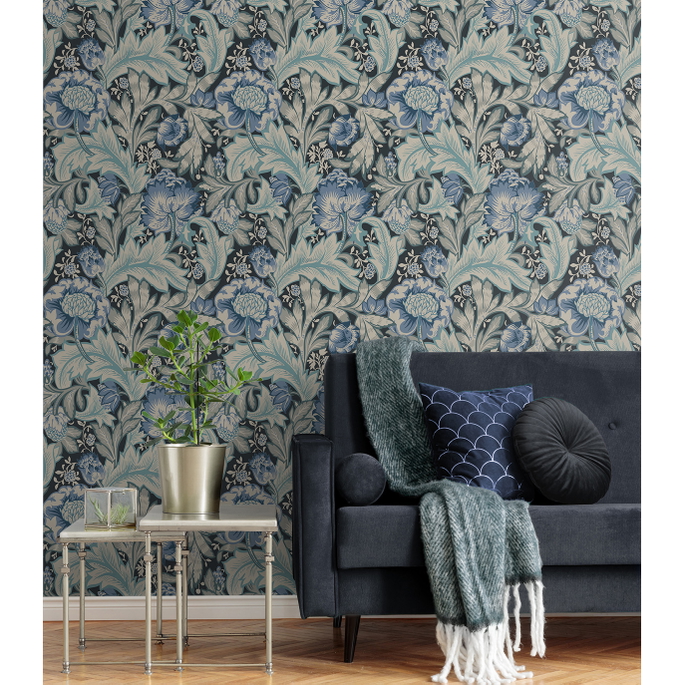 Seabrook Designs Acanthus Garden Bluestone &amp; Golden Wallpaper image 2 of 3