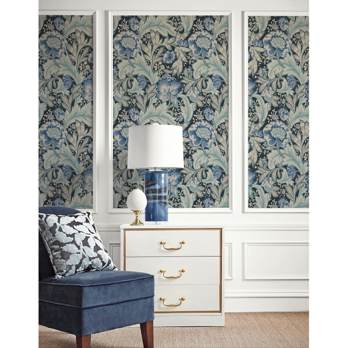 Seabrook Designs Acanthus Garden Bluestone &amp; Golden Wallpaper image 3 of 3
