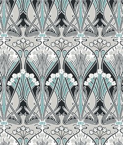 Seabrook Designs Dragonfly Damask Ebony & Aqua Wallpaper