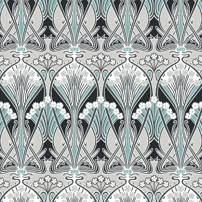 Seabrook Designs Dragonfly Damask Ebony &amp; Aqua Wallpaper image 1 of 4