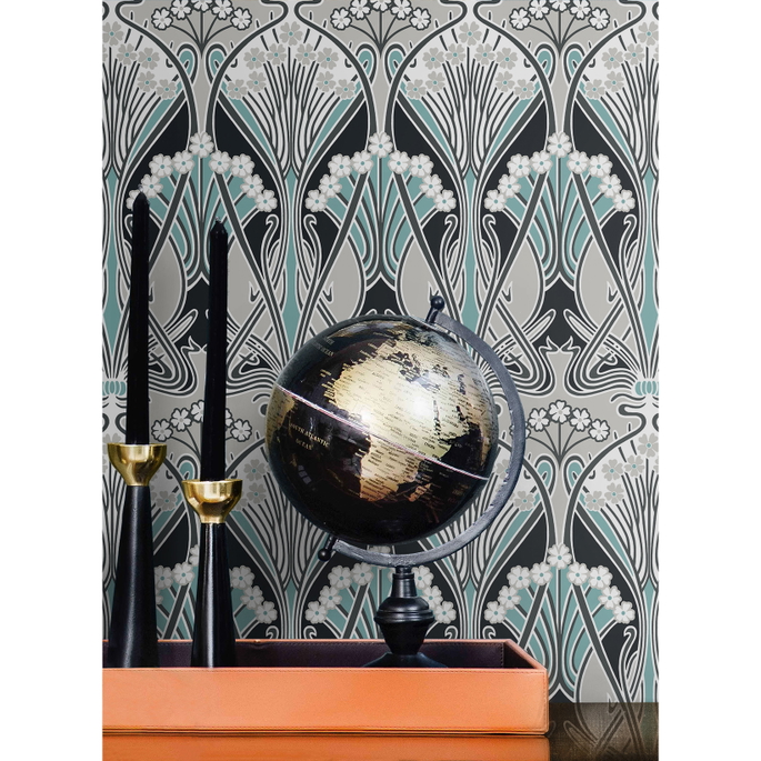 Seabrook Designs Dragonfly Damask Ebony &amp; Aqua Wallpaper image 4 of 4
