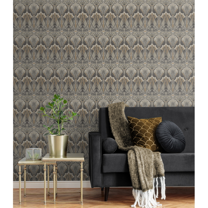 Seabrook Designs Dragonfly Damask Bronze &amp; Smoke Wallpaper image 2 of 3