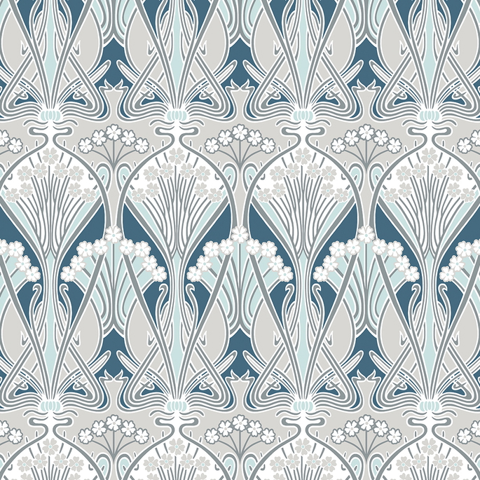 Seabrook Designs Dragonfly Damask Aegean Blue &amp; Dewdrop Wallpaper image 1 of 3