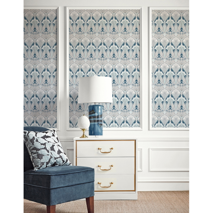Seabrook Designs Dragonfly Damask Aegean Blue &amp; Dewdrop Wallpaper image 2 of 3