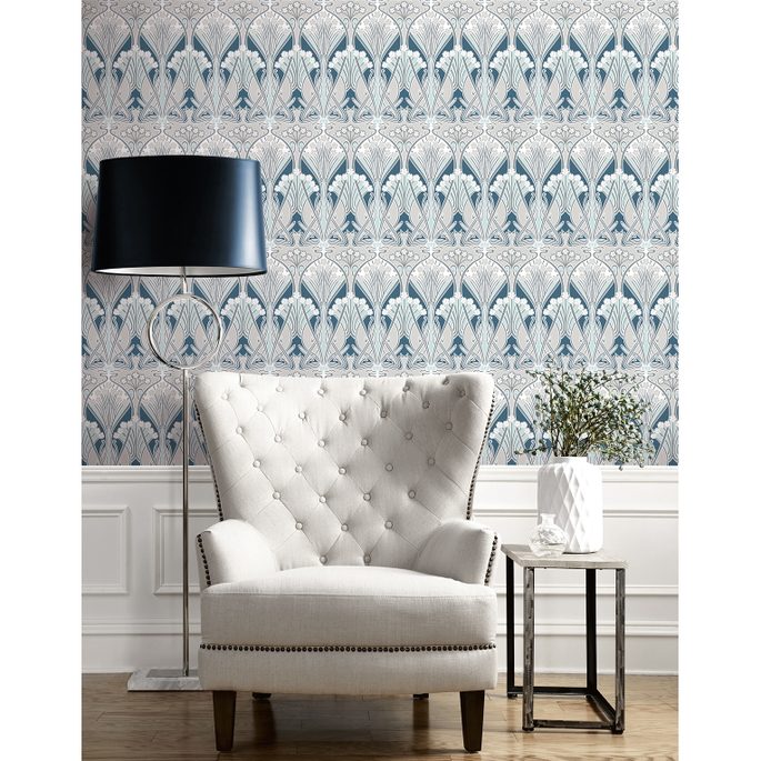 Seabrook Designs Dragonfly Damask Aegean Blue &amp; Dewdrop Wallpaper image 3 of 3