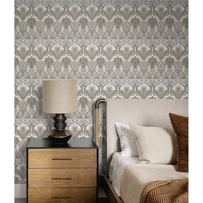 Seabrook Designs Dragonfly Damask Warm Pewter Wallpaper image 2 of 4