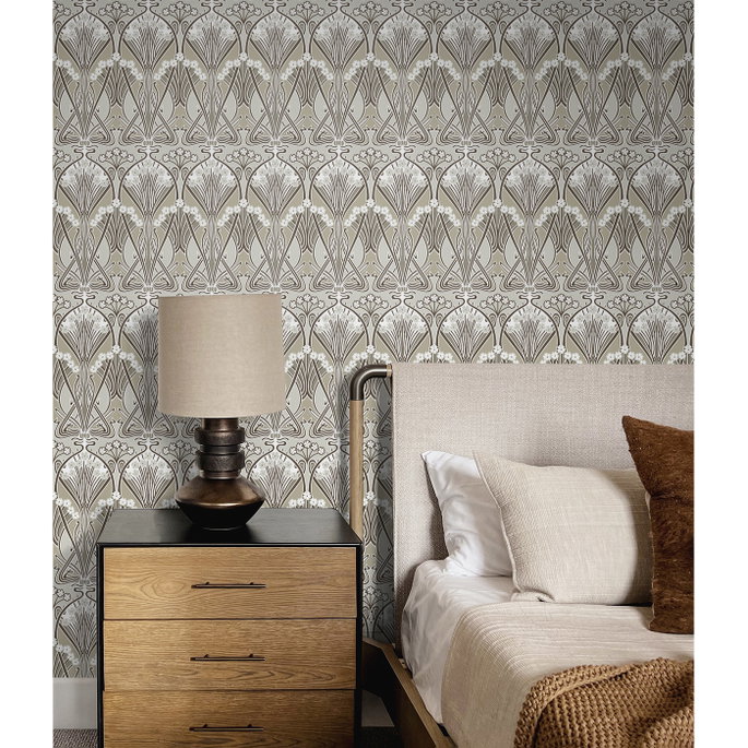Seabrook Designs Dragonfly Damask Warm Pewter Wallpaper image 2 of 4