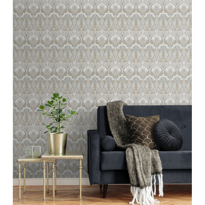 Seabrook Designs Dragonfly Damask Soft Taupe &amp; Blue Mist Wallpaper image 2 of 3
