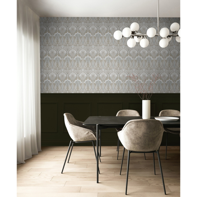Seabrook Designs Dragonfly Damask Soft Taupe &amp; Blue Mist Wallpaper image 3 of 3