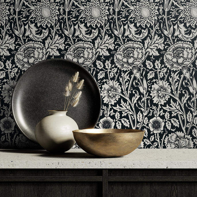 Seabrook Designs Tonal Floral Trail Ebony Wallpaper image 3 of 3