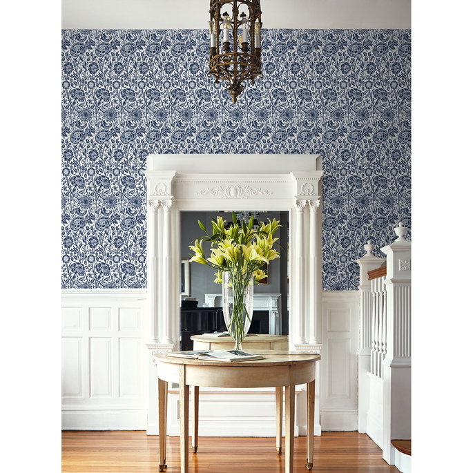 Seabrook Designs Tonal Floral Trail Navy Blue Wallpaper image 2 of 3