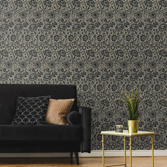 Seabrook Designs Tonal Floral Trail Taupe &amp; Ebony Wallpaper image 2 of 3