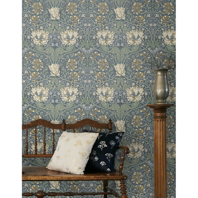 Seabrook Designs Ogee Flora Blue Lake &amp; French Vanilla Wallpaper image 2 of 4