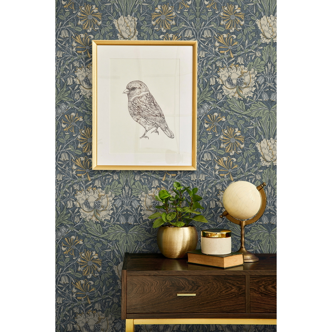 Seabrook Designs Ogee Flora Blue Lake &amp; French Vanilla Wallpaper image 3 of 4