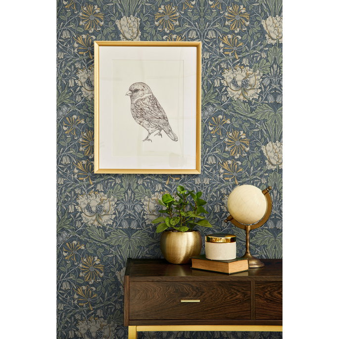 Seabrook Designs Ogee Flora Blue Lake &amp; French Vanilla Wallpaper image 3 of 4