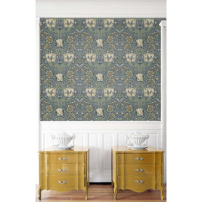 Seabrook Designs Ogee Flora Blue Lake &amp; French Vanilla Wallpaper image 4 of 4