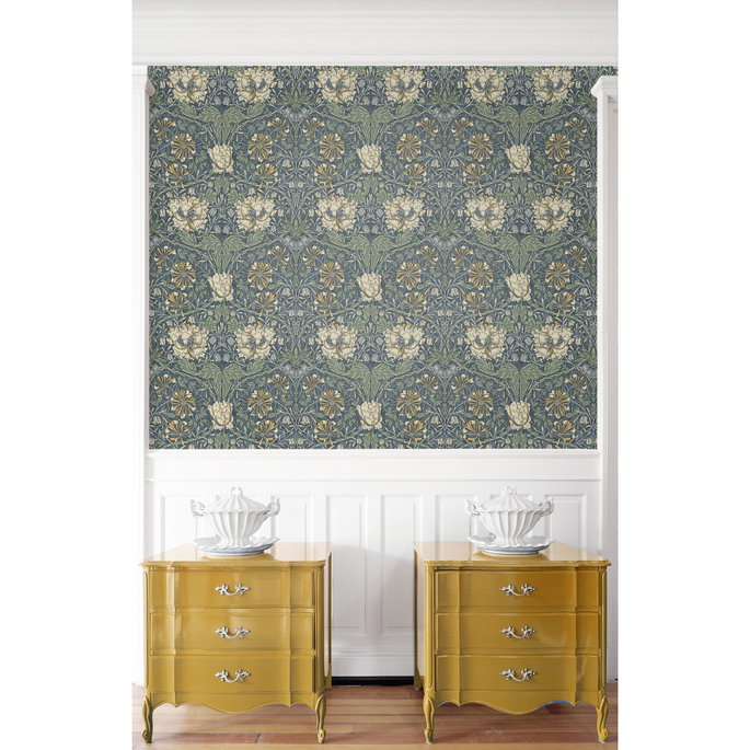 Seabrook Designs Ogee Flora Blue Lake &amp; French Vanilla Wallpaper image 4 of 4