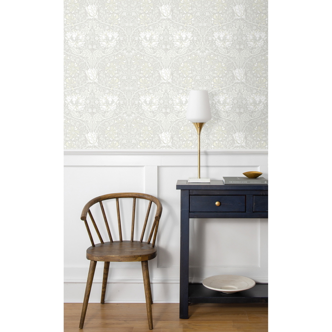 Seabrook Designs Ogee Flora Swiss Coffee &amp; Light Grey Wallpaper image 2 of 3