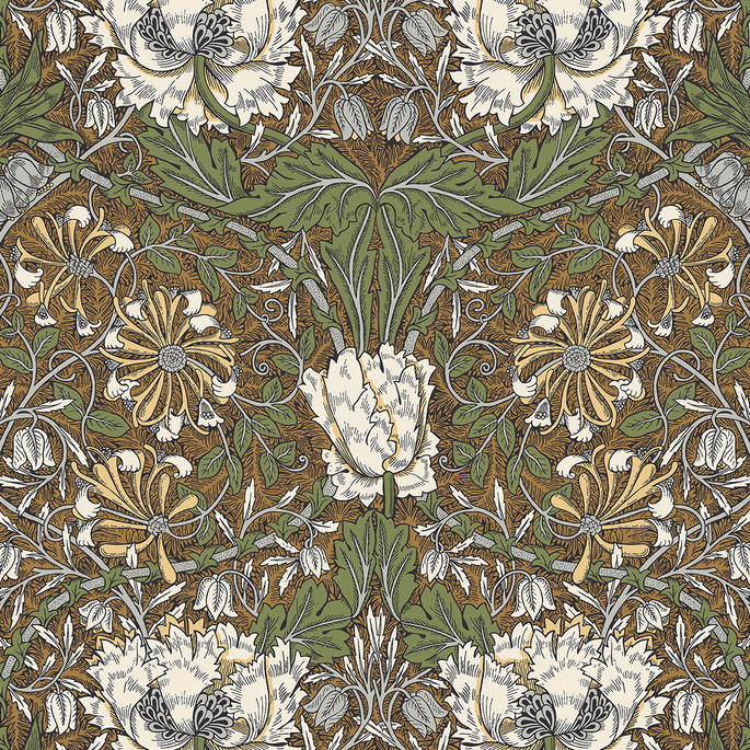 Seabrook Designs Ogee Flora Dijon &amp; Sage Wallpaper image 1 of 4