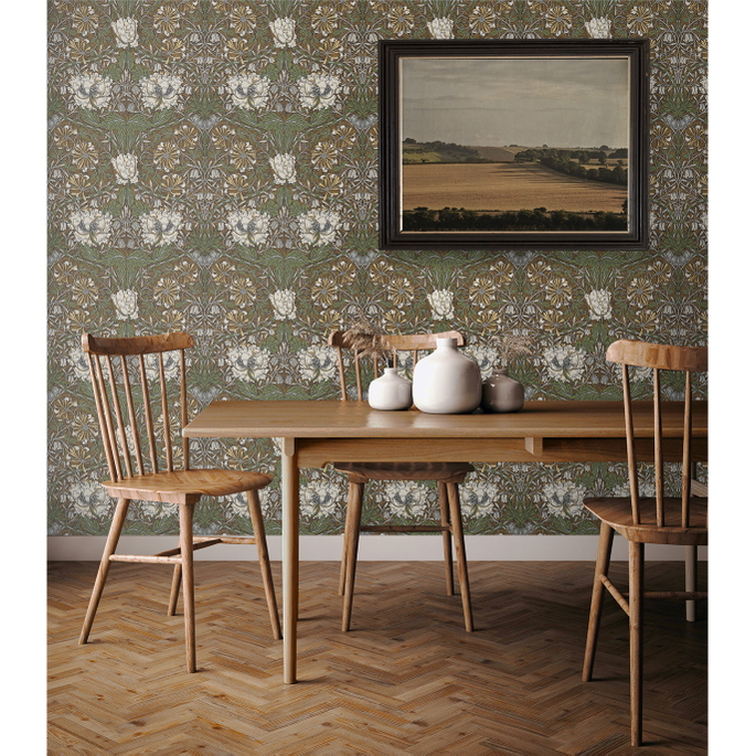 Seabrook Designs Ogee Flora Dijon &amp; Sage Wallpaper image 2 of 4