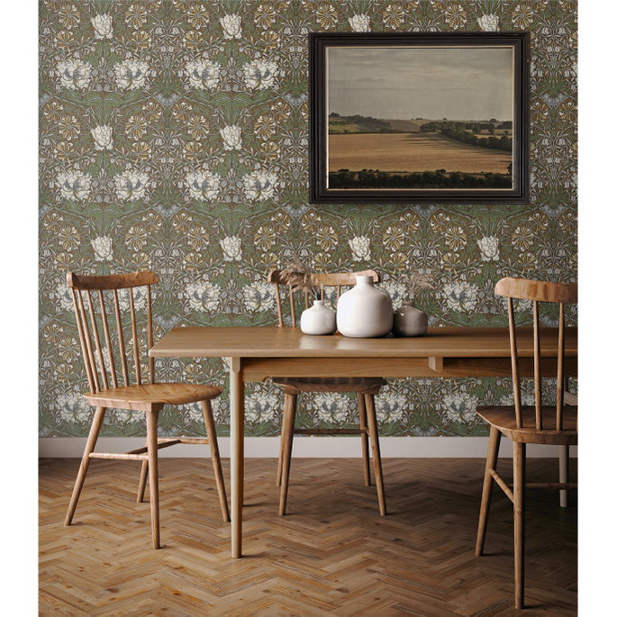 Seabrook Designs Ogee Flora Dijon &amp; Sage Wallpaper image 2 of 4