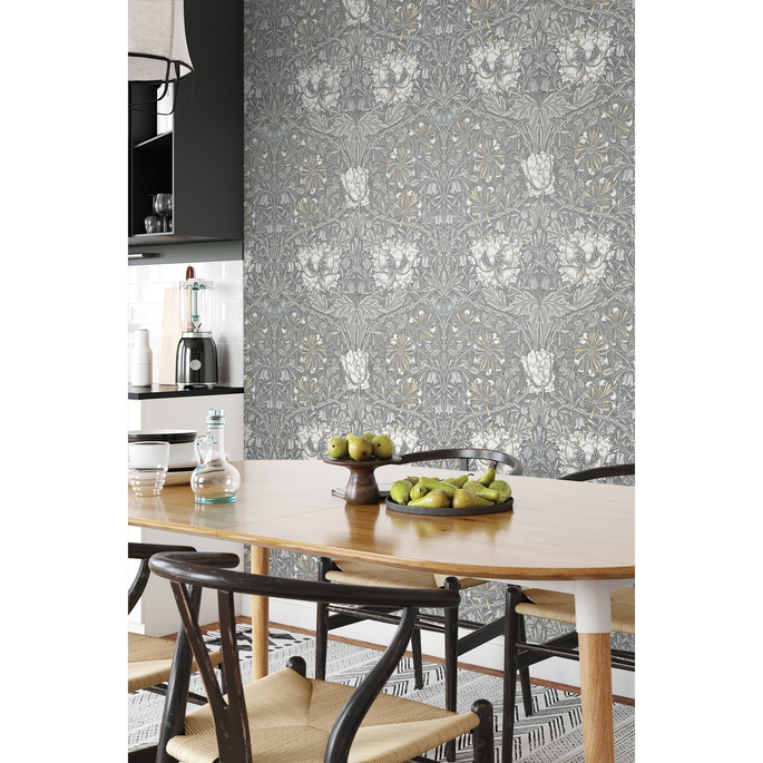 Seabrook Designs Ogee Flora Stone Grey &amp; Desert Sand Wallpaper image 2 of 3