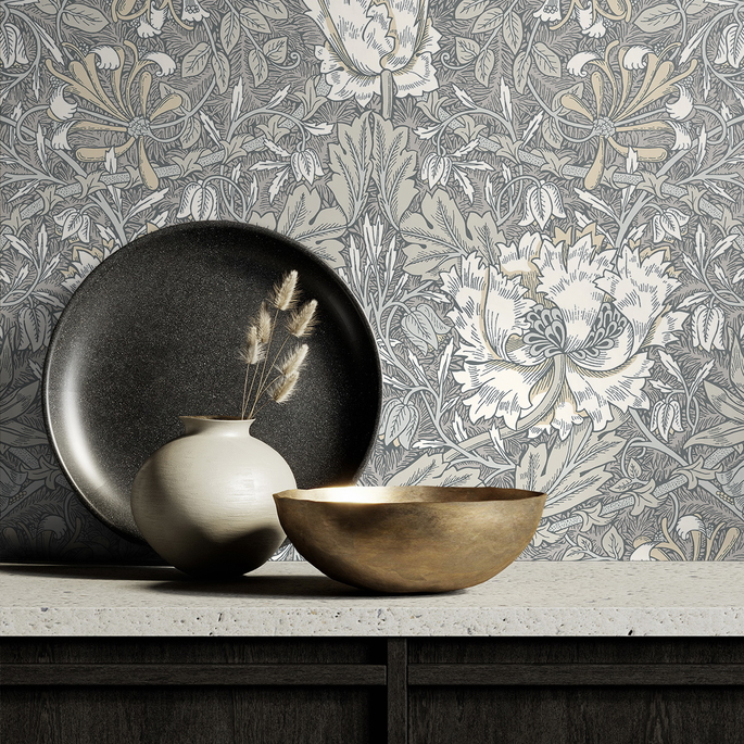 Seabrook Designs Ogee Flora Stone Grey &amp; Desert Sand Wallpaper image 3 of 3