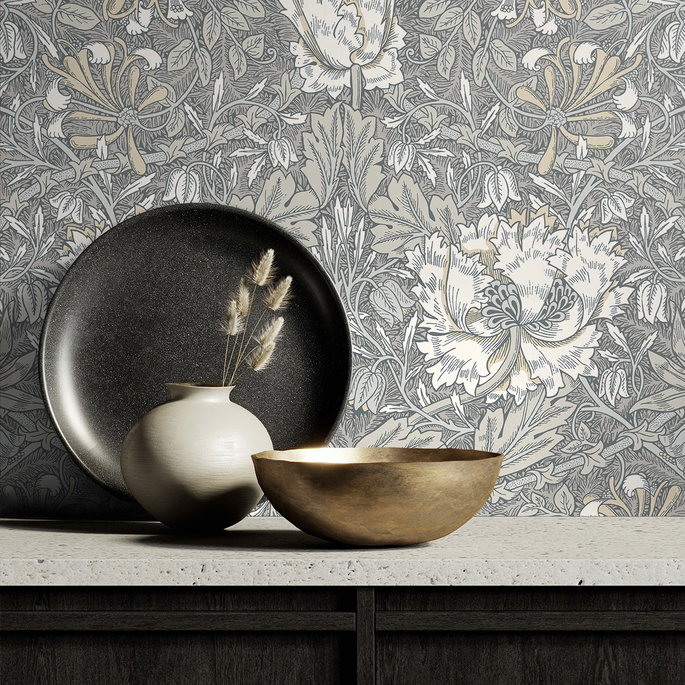 Seabrook Designs Ogee Flora Stone Grey &amp; Desert Sand Wallpaper image 3 of 3