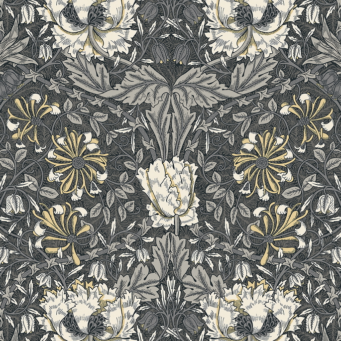 Seabrook Designs Ogee Flora Charcoal &amp; Goldenrod Wallpaper image 1 of 4