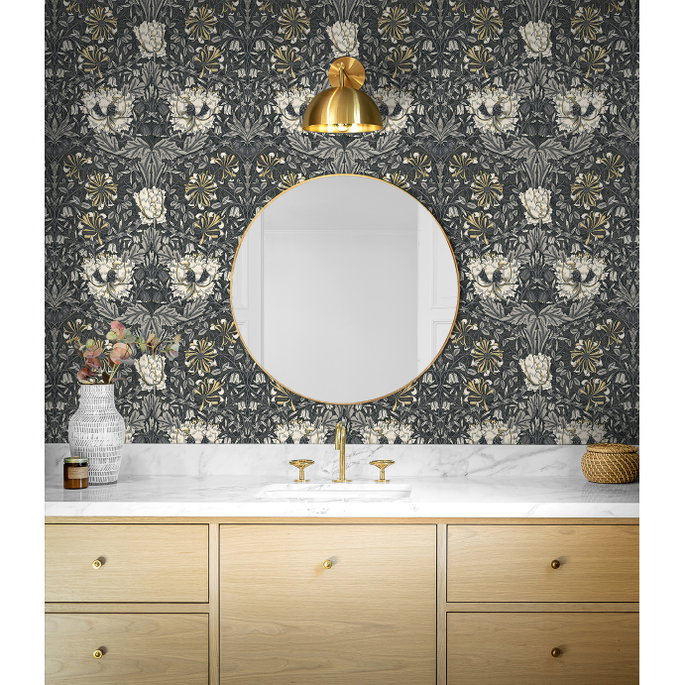 Seabrook Designs Ogee Flora Charcoal &amp; Goldenrod Wallpaper image 2 of 4