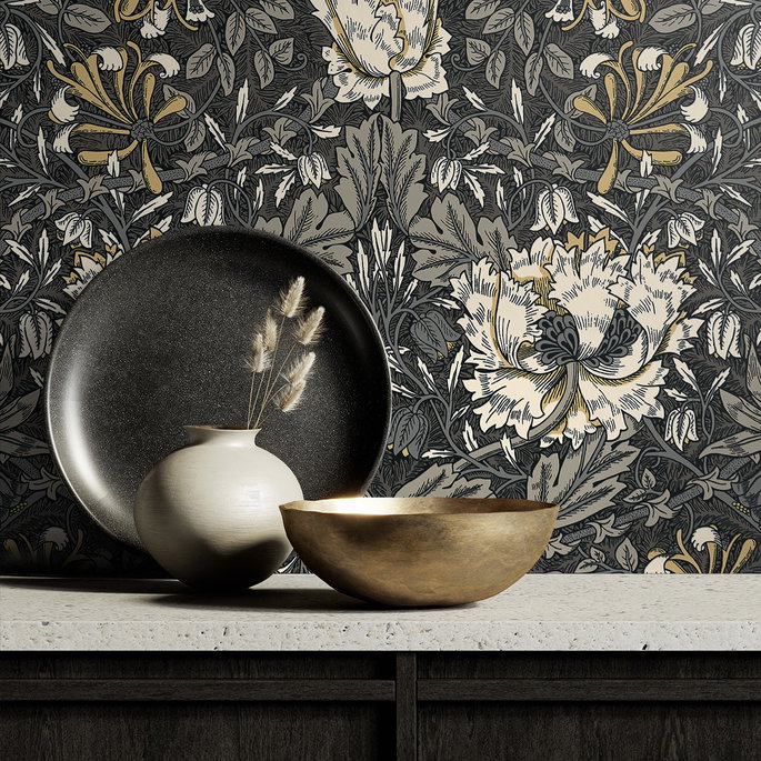 Seabrook Designs Ogee Flora Charcoal &amp; Goldenrod Wallpaper image 4 of 4