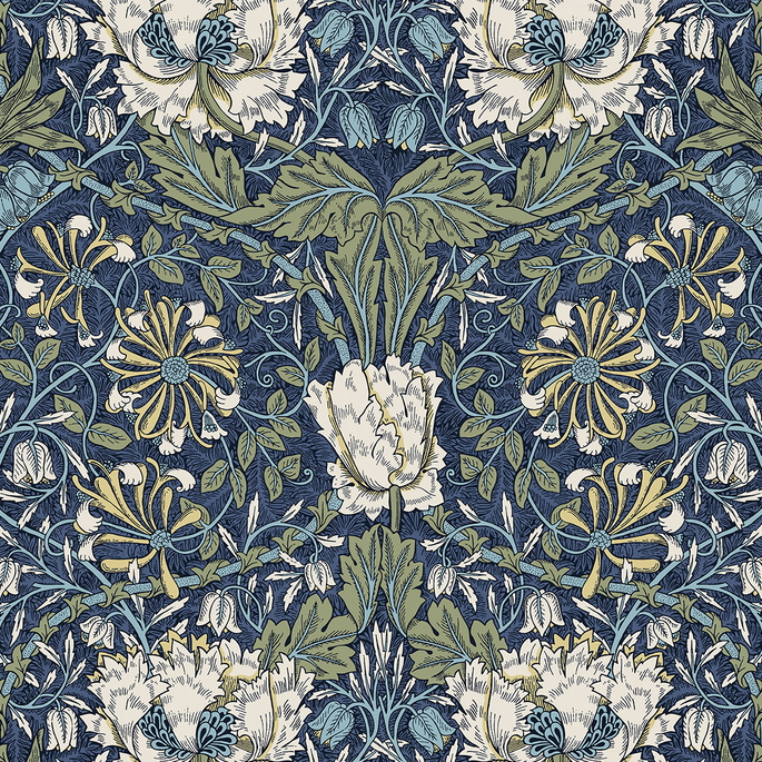 Seabrook Designs Ogee Flora Indigo Dye &amp; Thyme Wallpaper image 1 of 3