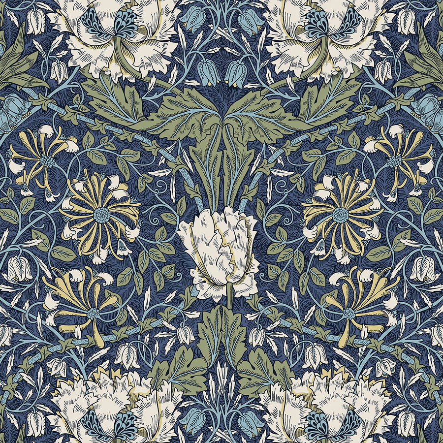 Seabrook Designs Ogee Flora Indigo Dye & Thyme Wallpaper ...