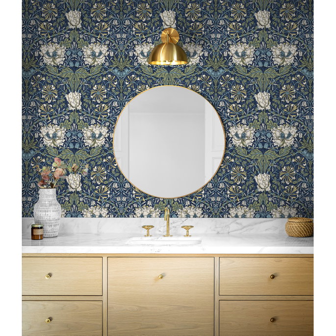 Seabrook Designs Ogee Flora Indigo Dye &amp; Thyme Wallpaper image 2 of 3