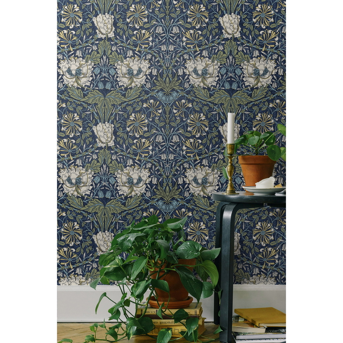 Seabrook Designs Ogee Flora Indigo Dye &amp; Thyme Wallpaper image 3 of 3