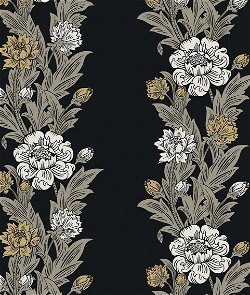 Seabrook Designs Blooming Stripe Ebony & Goldenrod Wallpaper