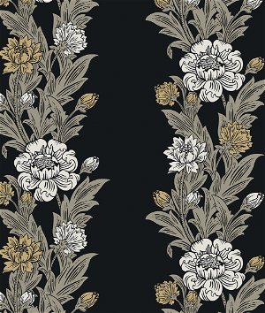 Seabrook Designs Blooming Stripe Ebony & Goldenrod Wallpaper